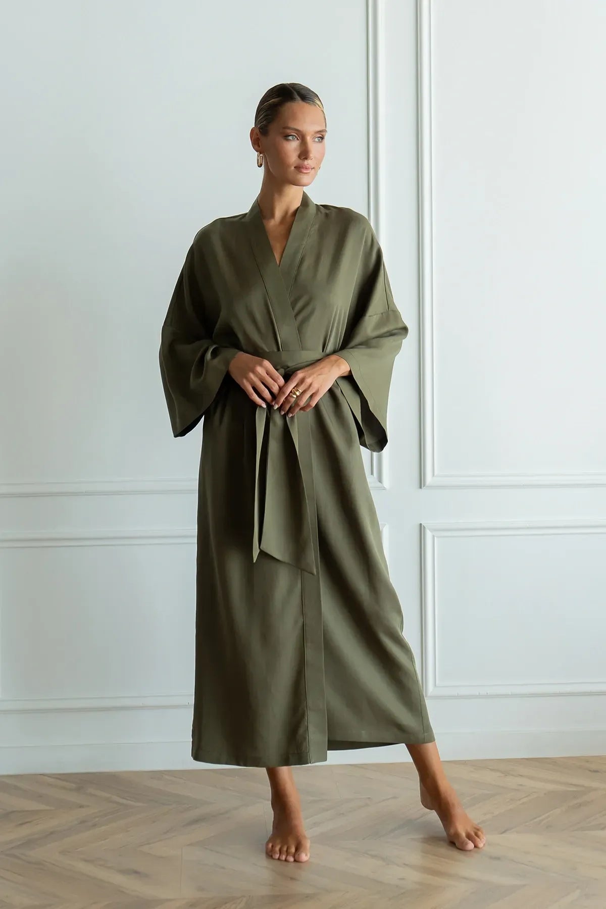 Шовковий халат-кімоно Khaki SL0035-15-04 Forly