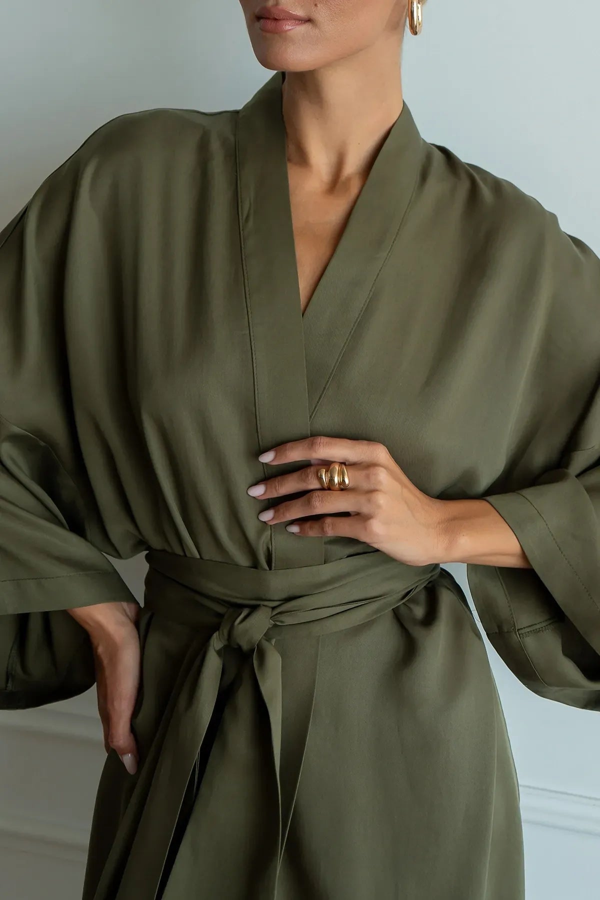 Шовковий халат-кімоно Khaki SL0035-15-04 Forly
