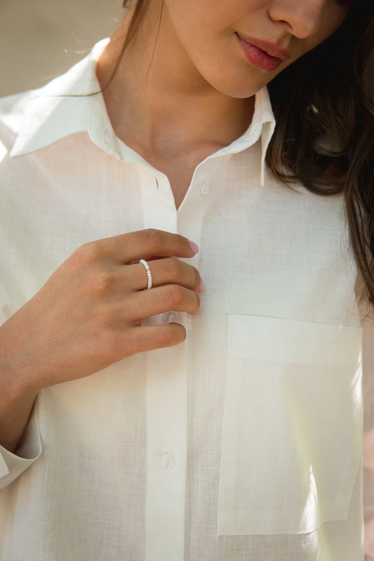 Льняная рубашка с длинным рукавом LN0058-09-60 cream