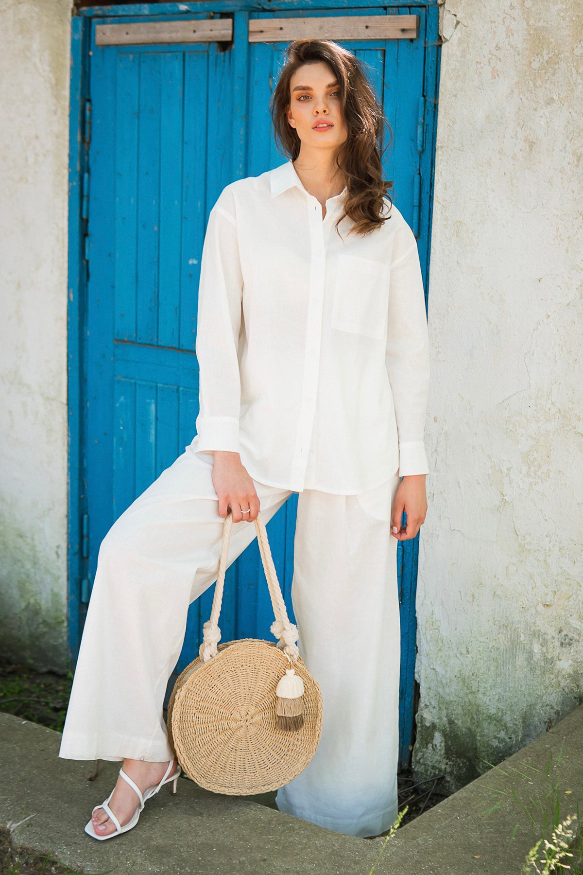 Льняная рубашка с длинным рукавом LN0058-09-60 cream