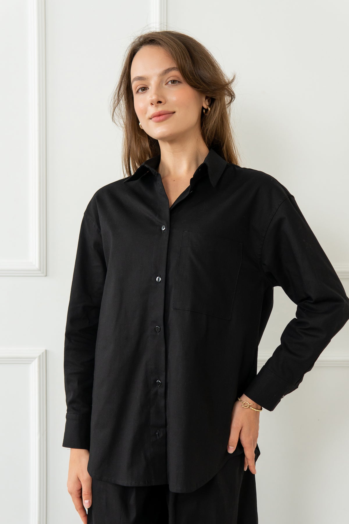 Льняная рубашка с длинным рукавом LN0058-16-60 black