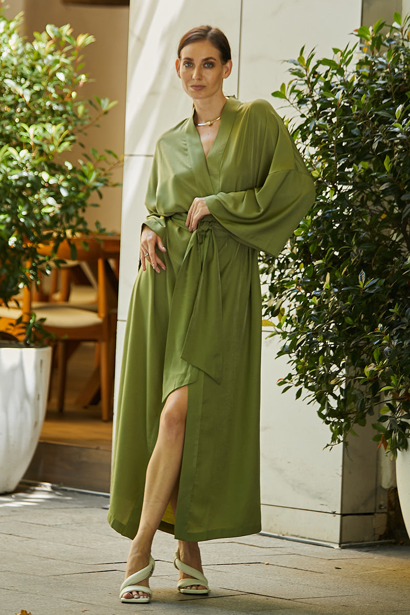 Шелковый халат-кимоно с хлопком Olive SL0035-21-04