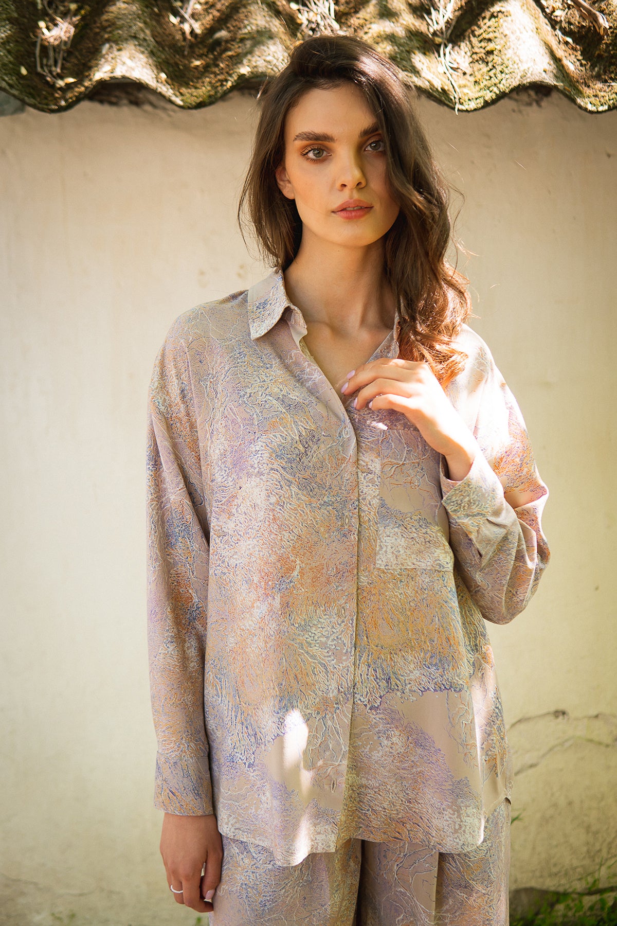 Рубашка с принтом из штапеля Veronique VS0059-27-09 beige