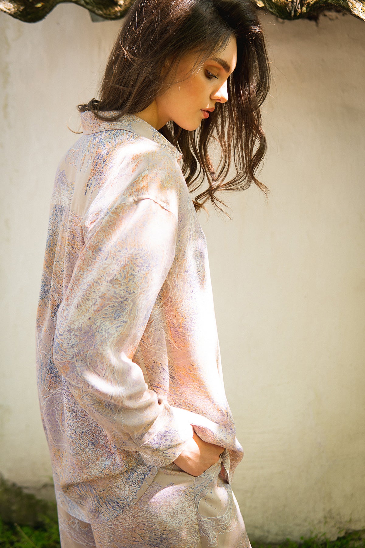 Рубашка с принтом из штапеля Veronique VS0059-27-09 beige