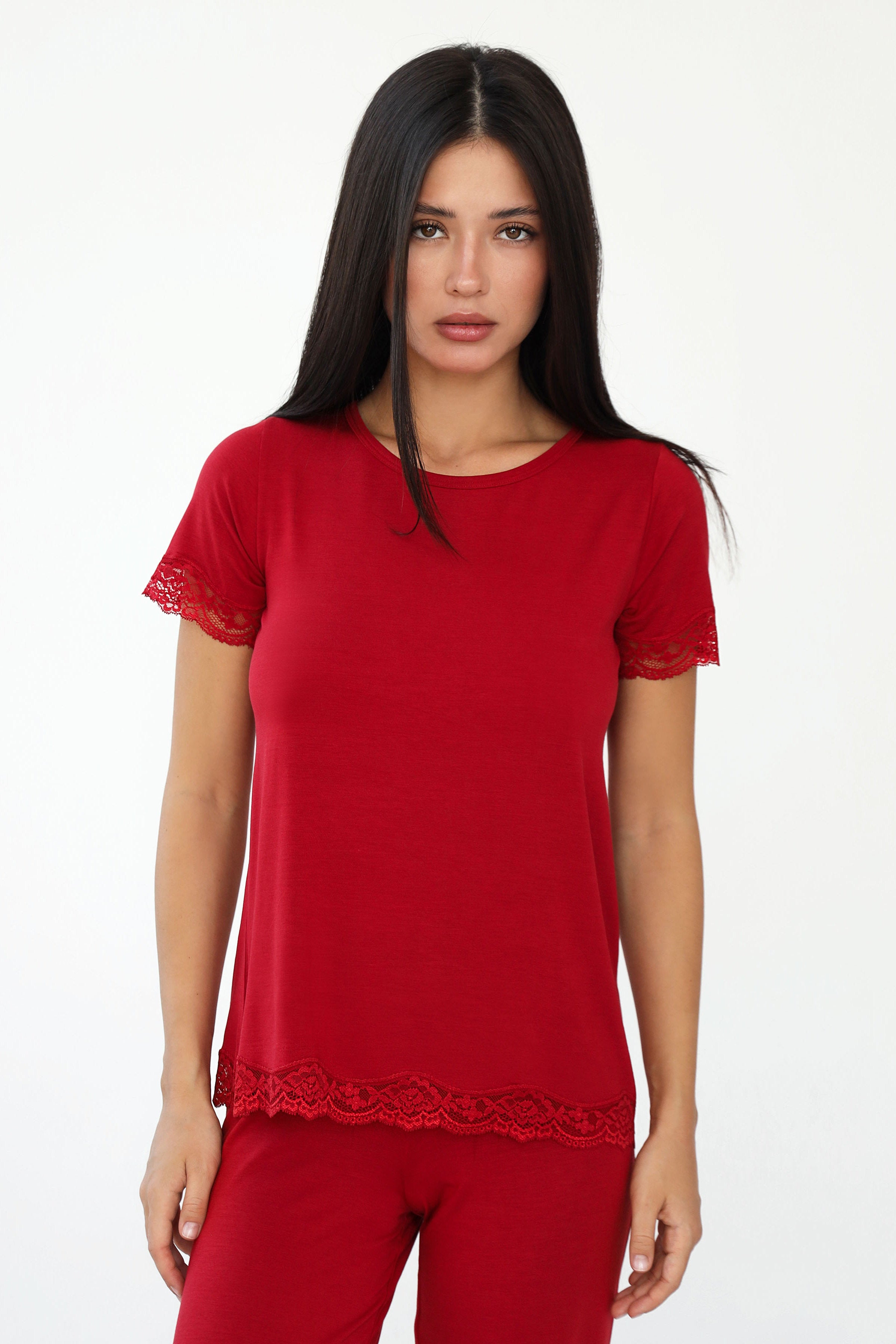 Піжамна футболка з модалу 24084 bordo