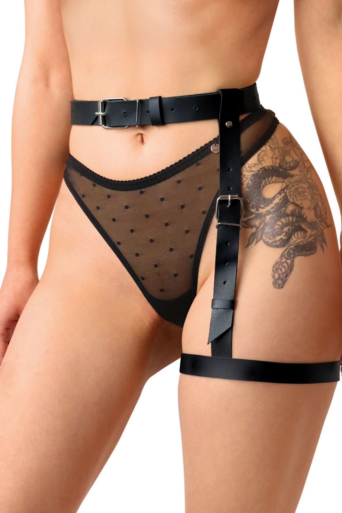 Кожаный гартер с поясом Petra black