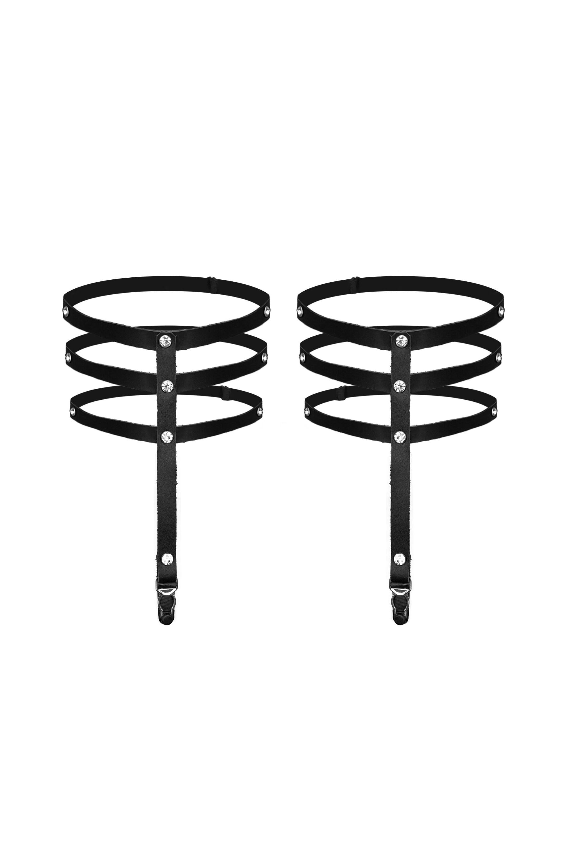 Кожаные гартеры с стразами Floy black (2 шт.)