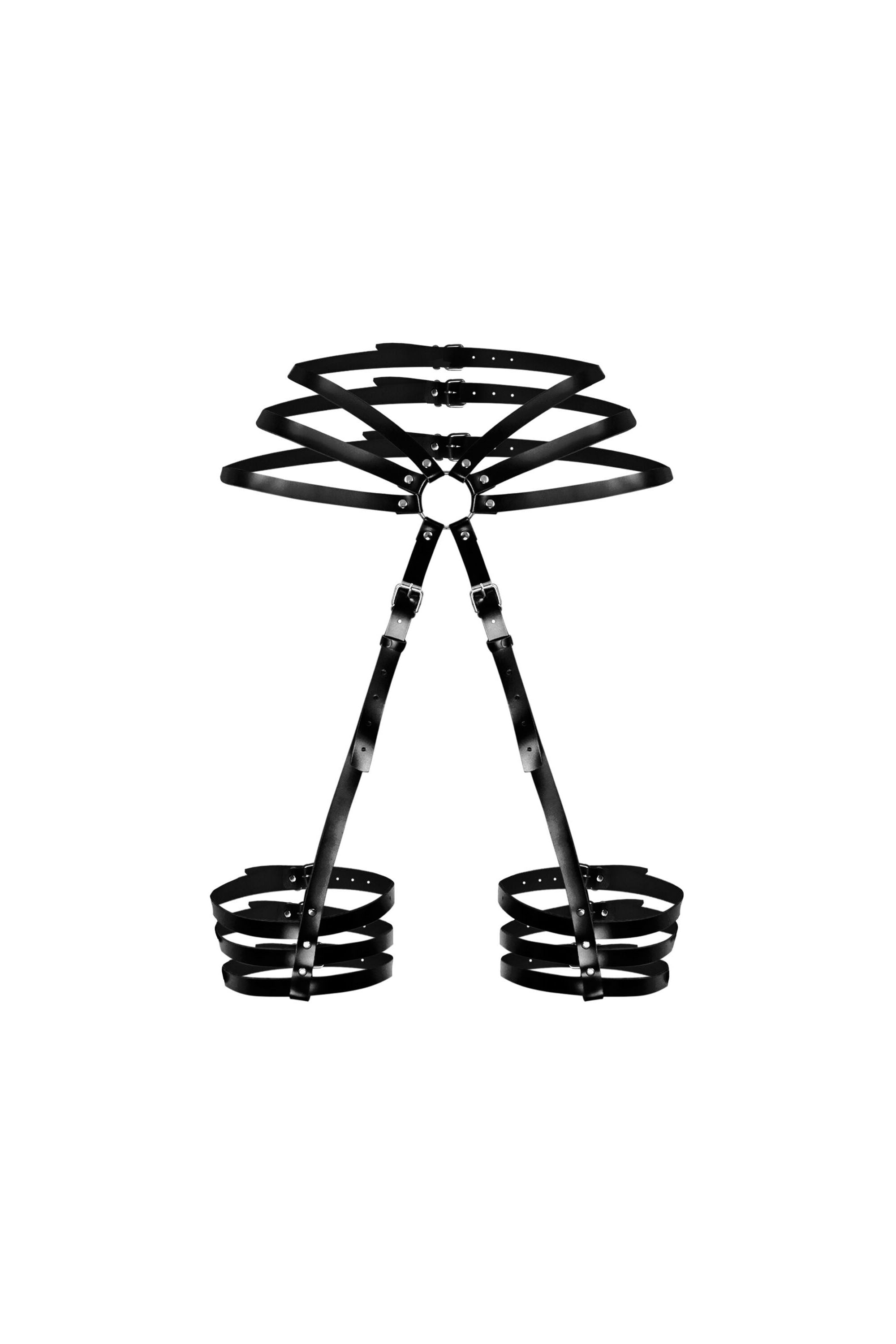 Кожаный пояс с гартерами Vivien black