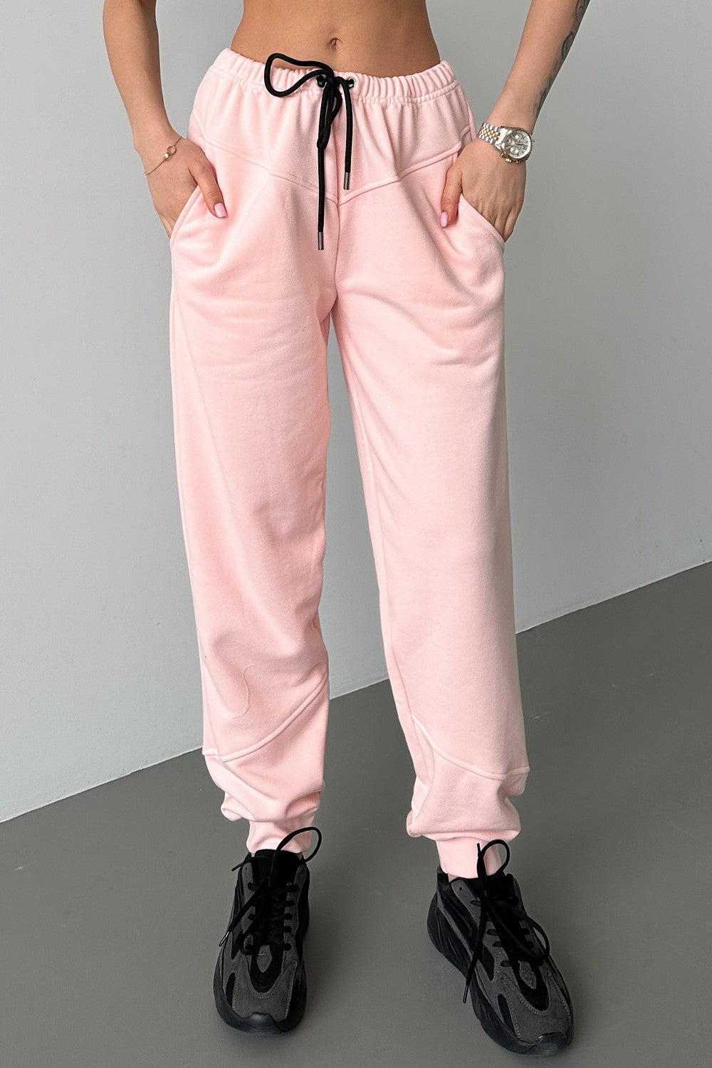 Трикотажные джоггеры с кокеткой 24056 peach