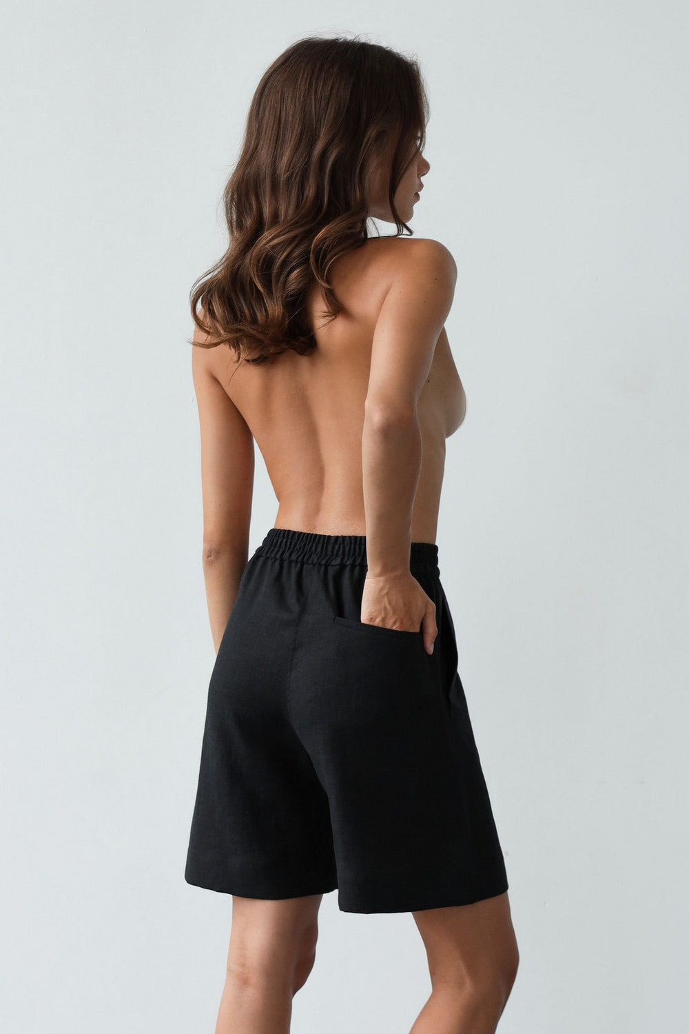 Лляні шорти з кишенями 24128 black