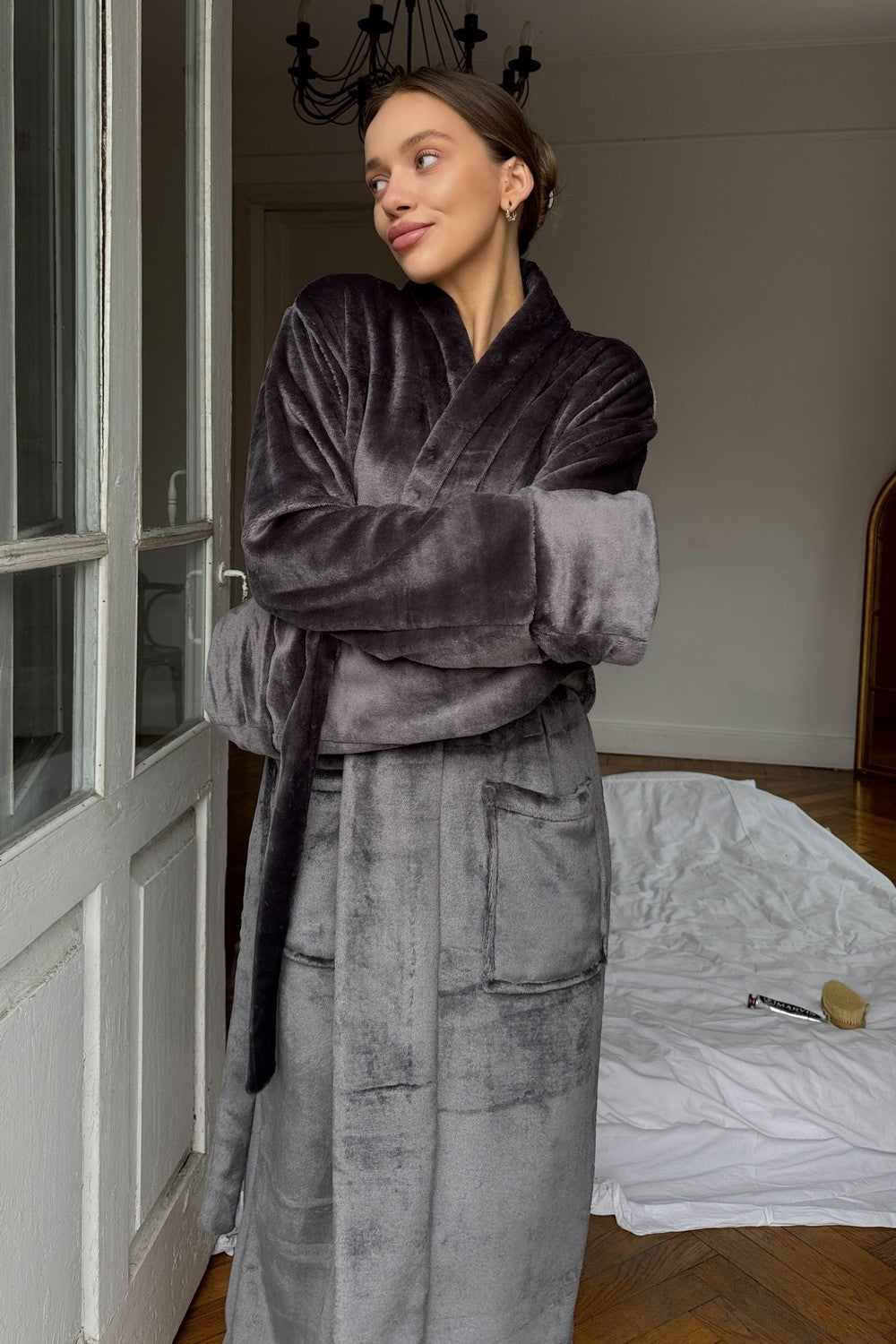 Халат из велсофта унисекс 24158 gray