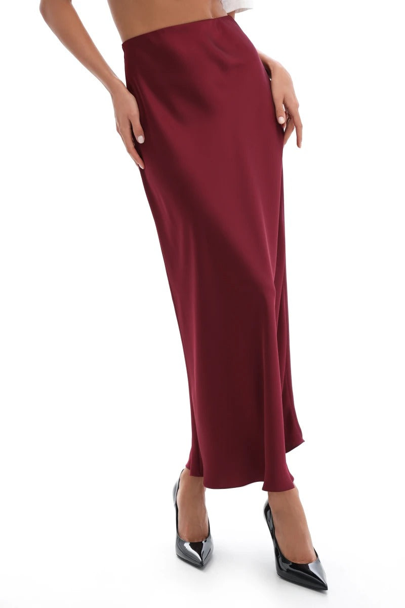 Длинная шелковая юбка 25039 burgundy