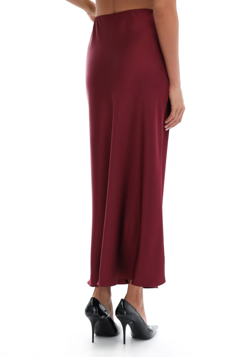 Довга шовкова спідниця 25039 burgundy