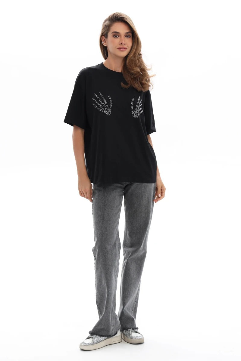 Футболка со стразами 25053 black