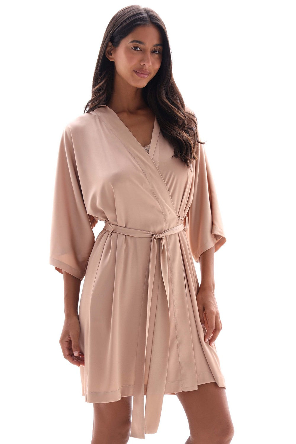 Шелковый халат-кимоно 25077 beige