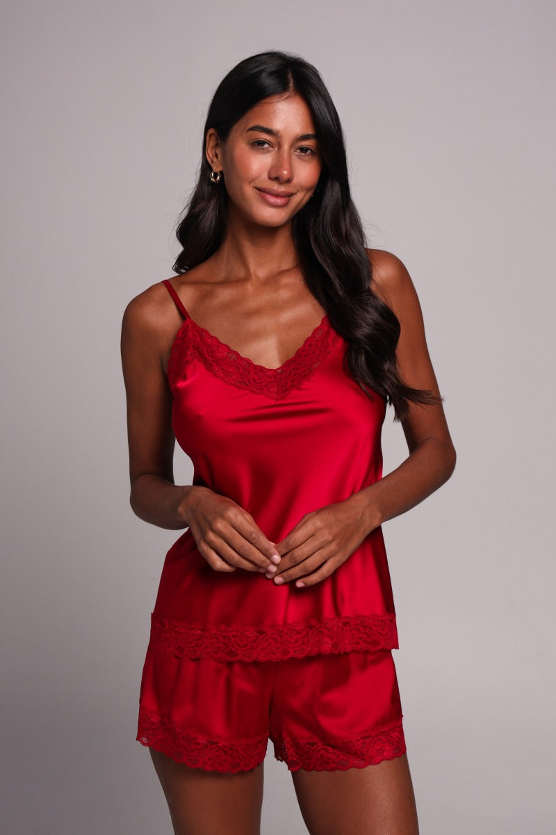 Шовкова піжама з мереживом 25158 Фіалка burgundy