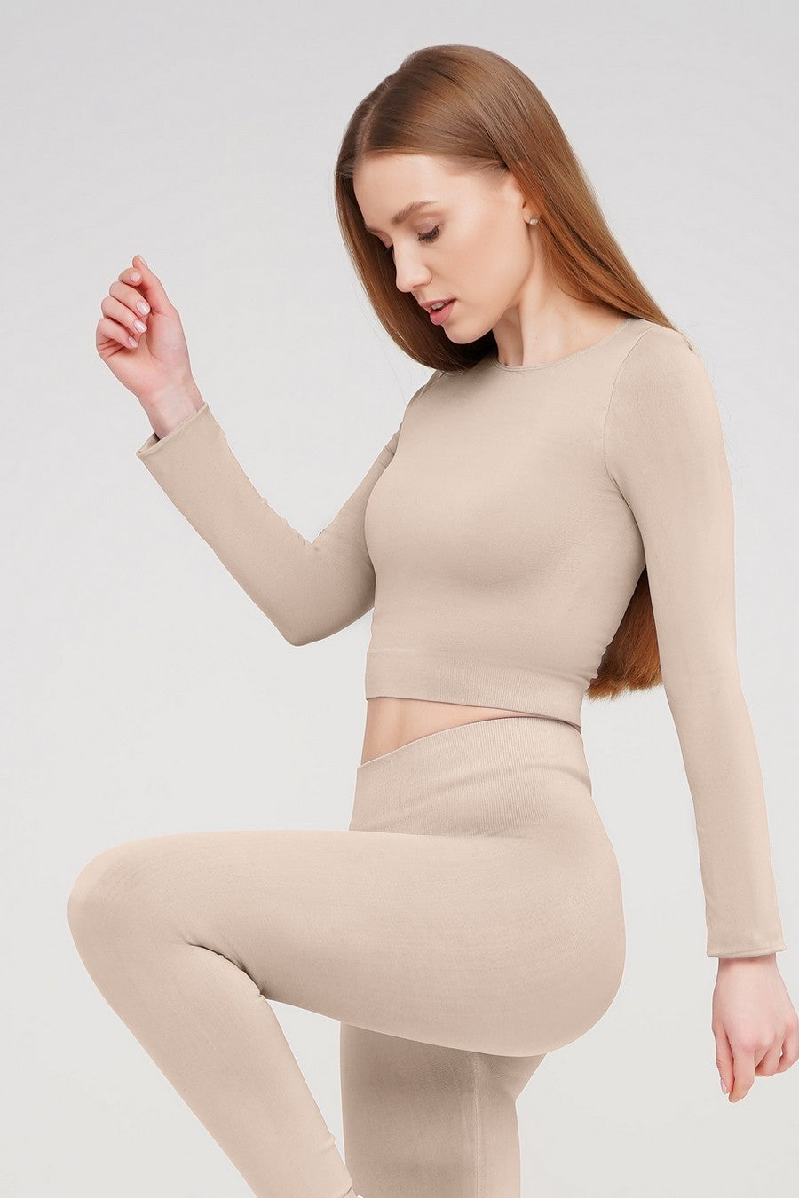 Бесшовный кроп-топ с длинным рукавом 1009394 Crop Top naturale