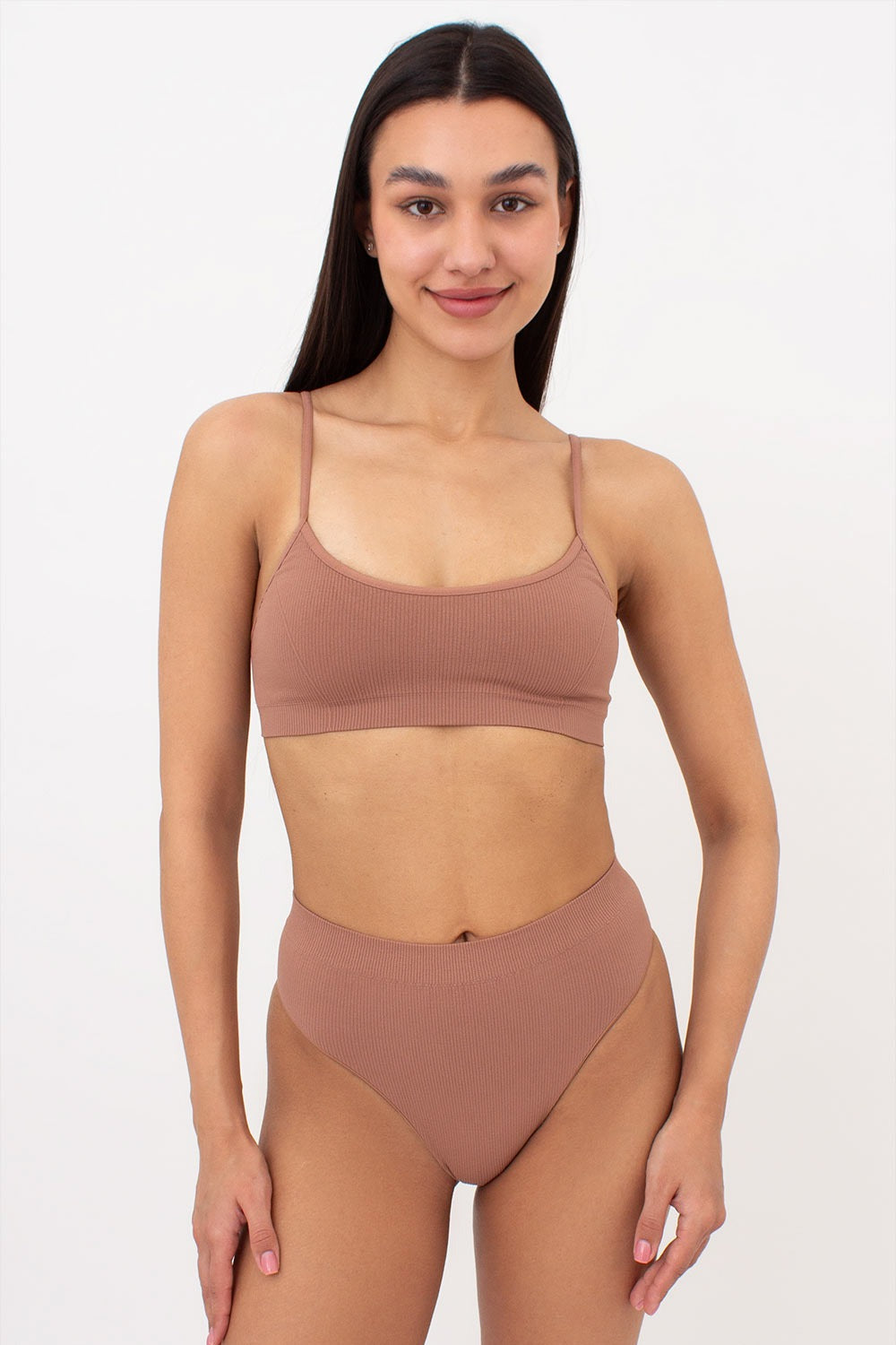 Бесшовный бра-топ в рубчик Cami Top Rib UP-00000413 mokko