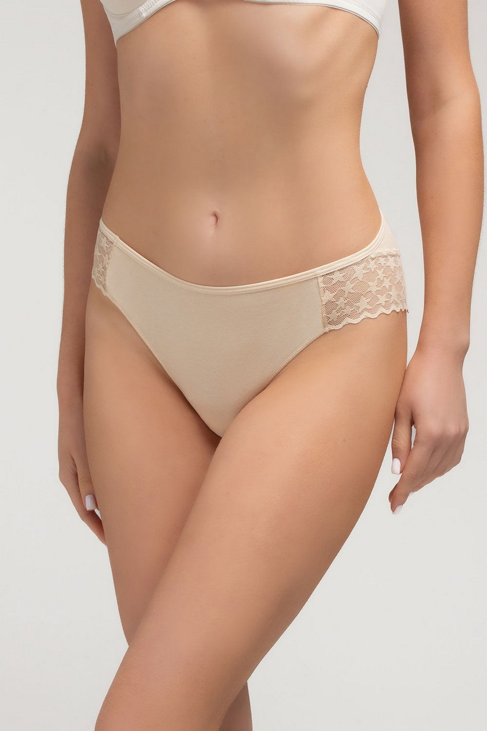 Хлопковые трусики бразилиана Lady lace UP-00002730 beige