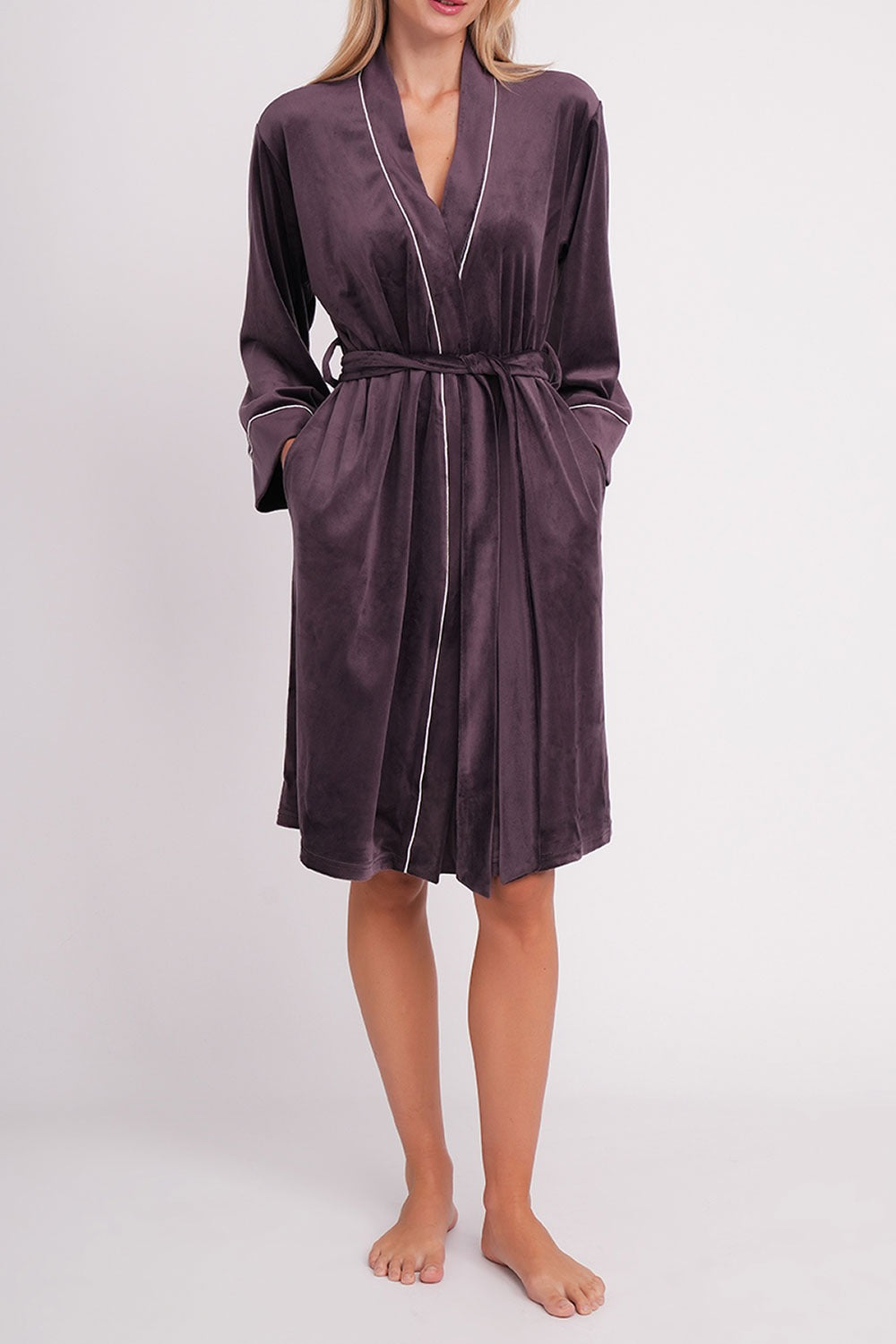 Велюровий халат з кишенями Soft Winter UP-00002031 dark lavender