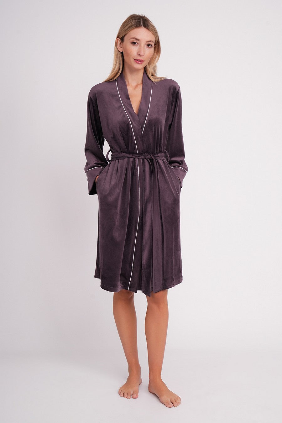 Велюровий халат з кишенями Soft Winter UP-00002031 dark lavender
