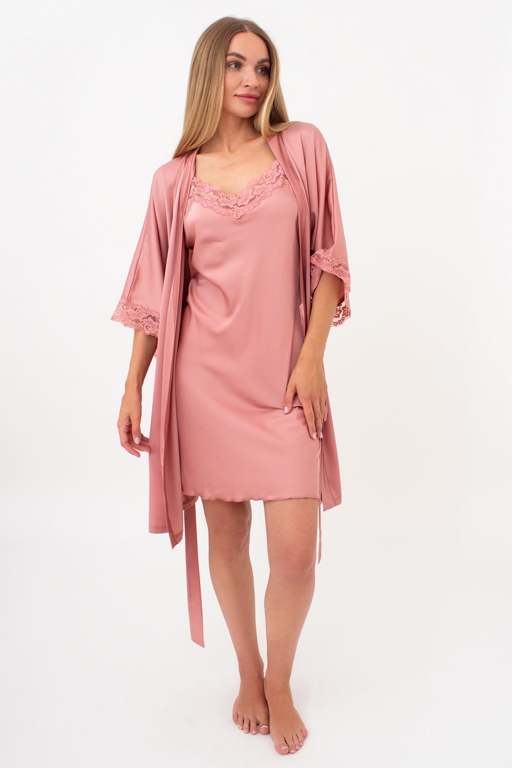 Халат с кружевом Helena UP-00000581 antique rose