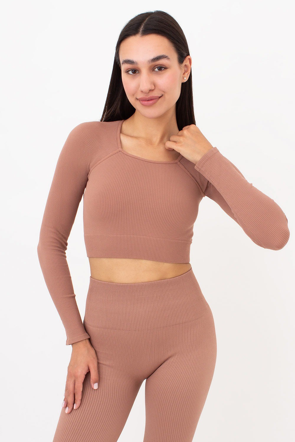 Топ с длинным рукавом Crop Top Rib UP-00001982 mokko