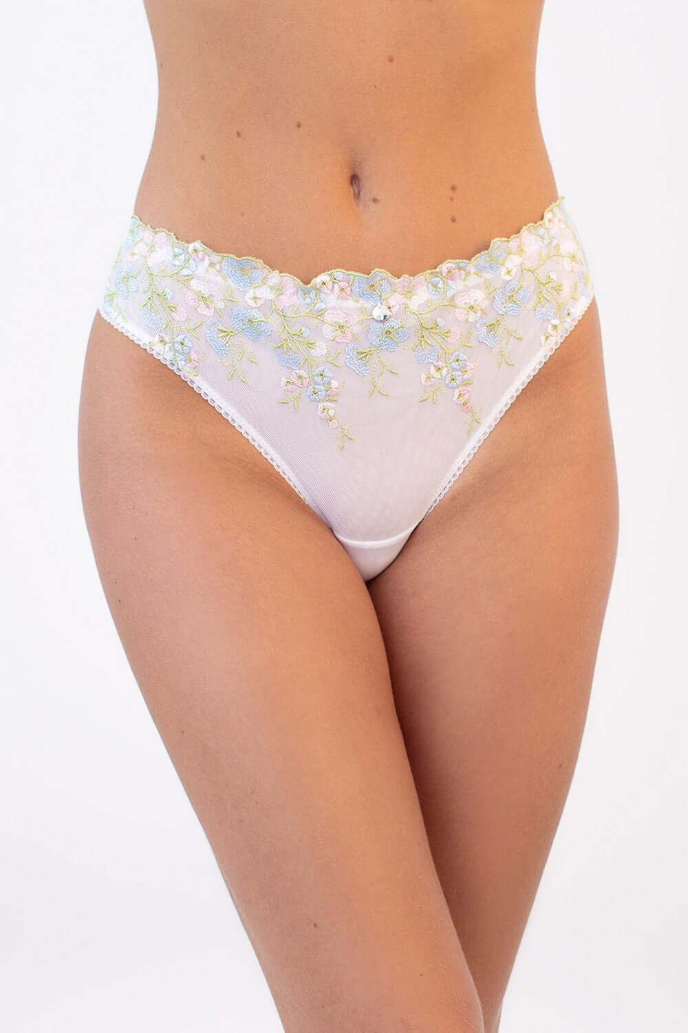 Трусики бразилиана с вышивкой Olympia UP-00002409 white/blue