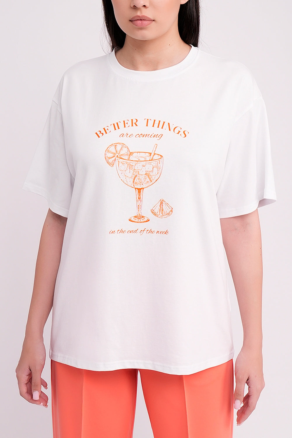 Футболка з бавовни UP-00002988 white/letter print Giulia