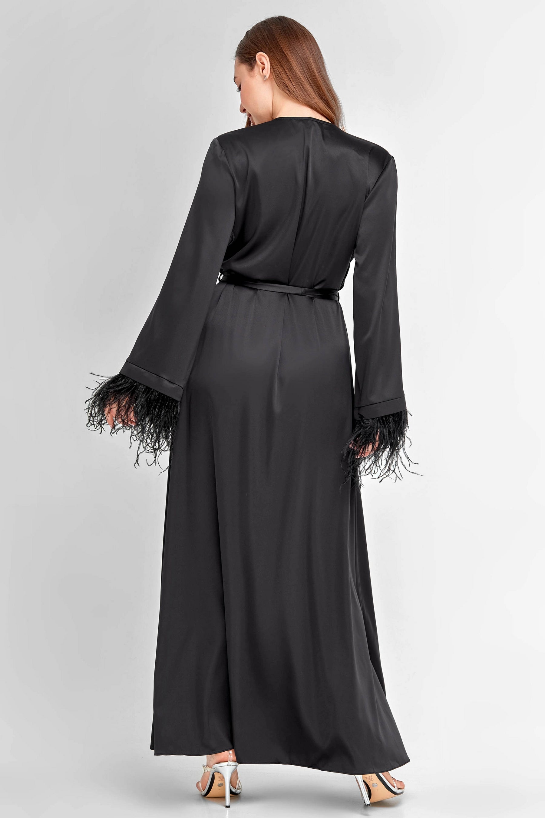 Халат с перьями 8175-6775 01 black