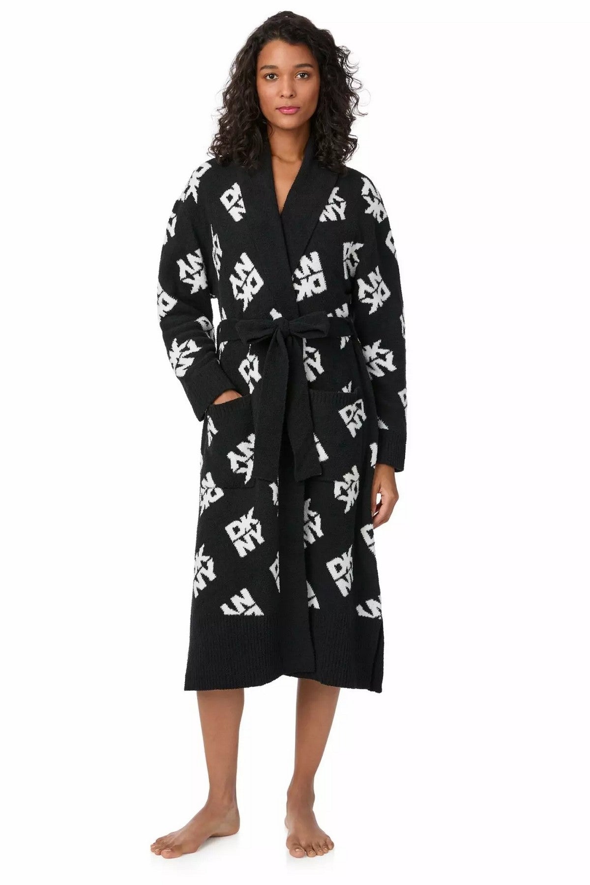 Удлиненный халат с карманами YI10079 002 black pt