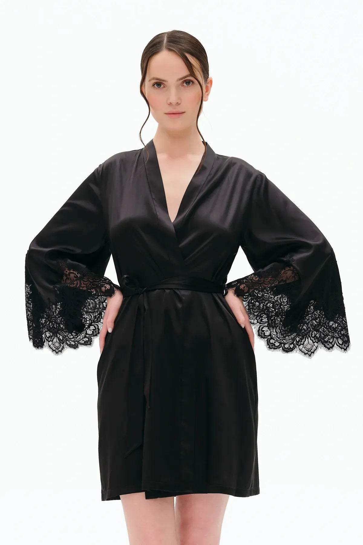 Шелковый халат 04101SL black