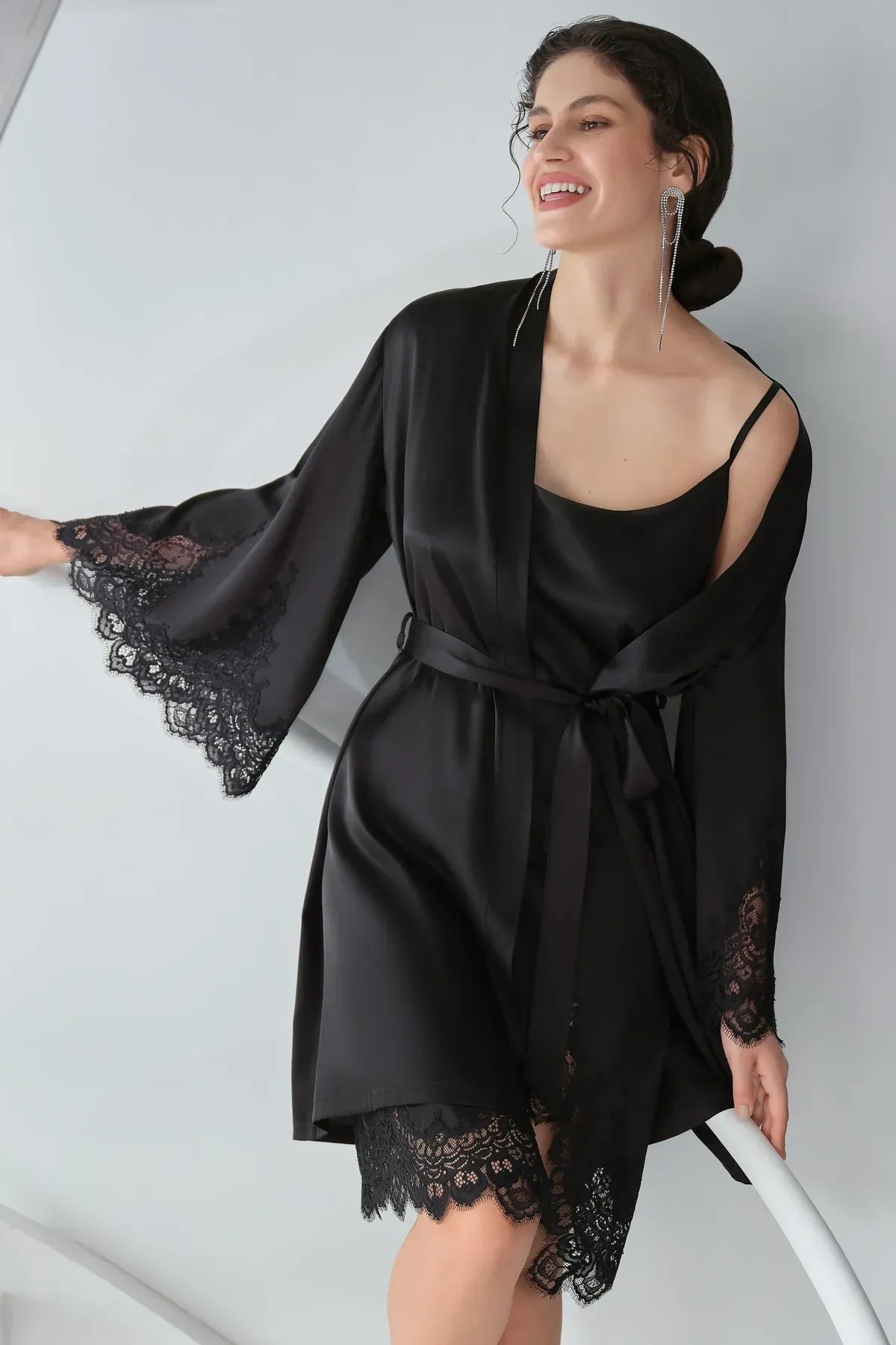 Шелковый халат 04101SL black