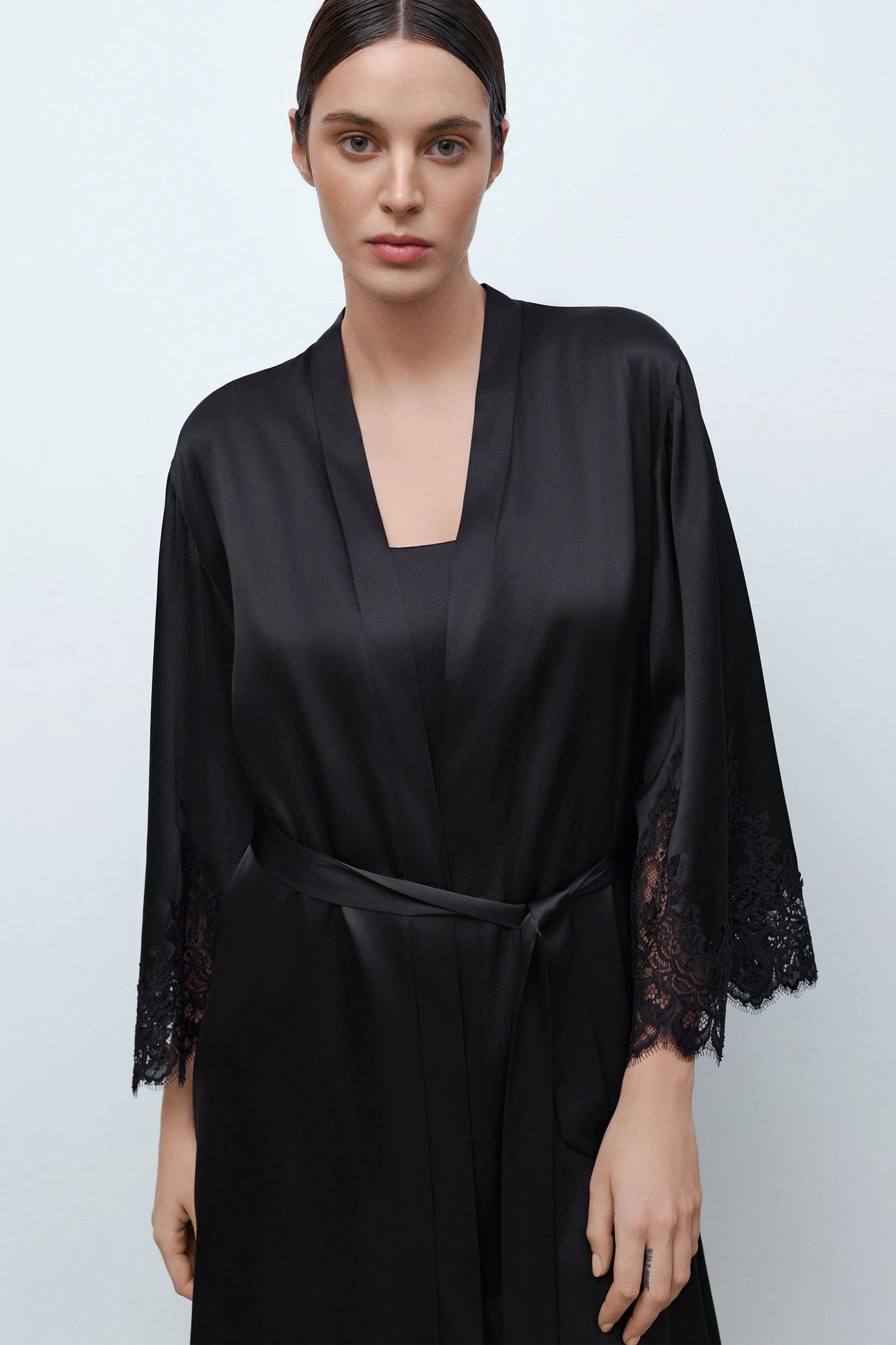 Шелковый халат 04101SL black