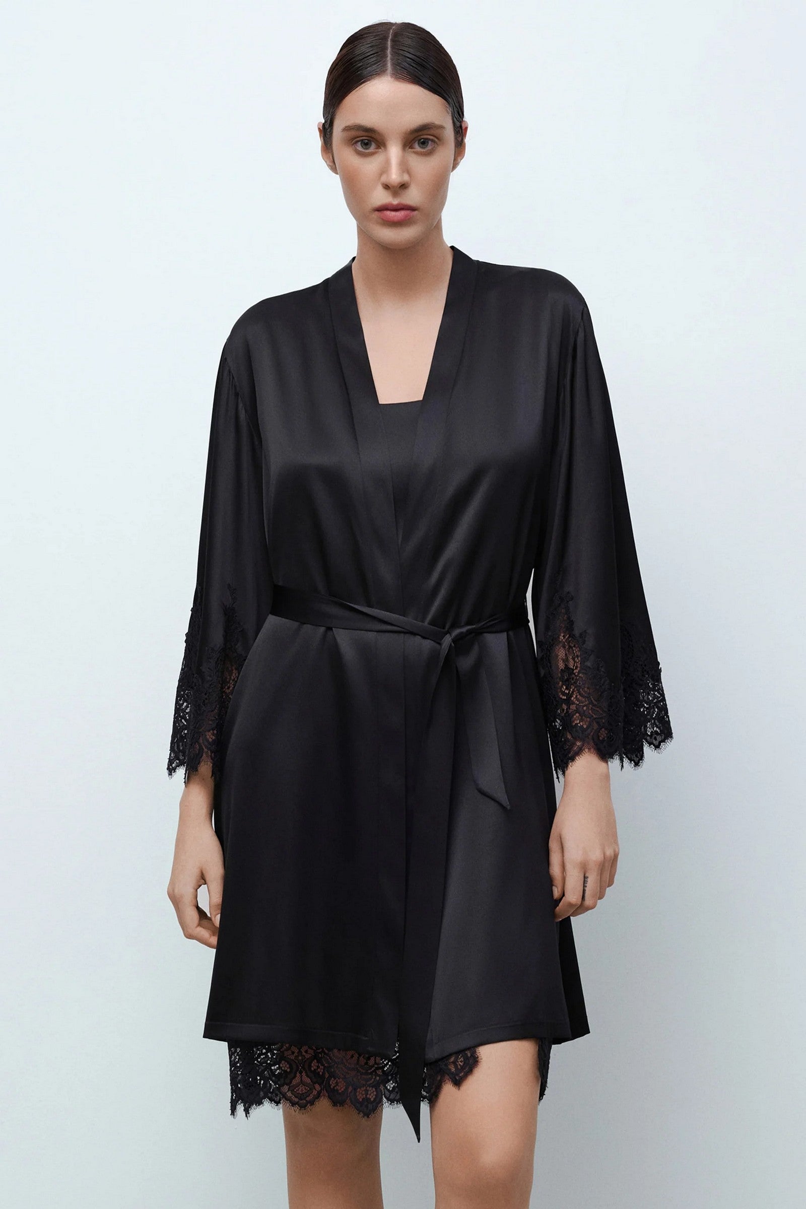 Шелковый халат 04101SL black