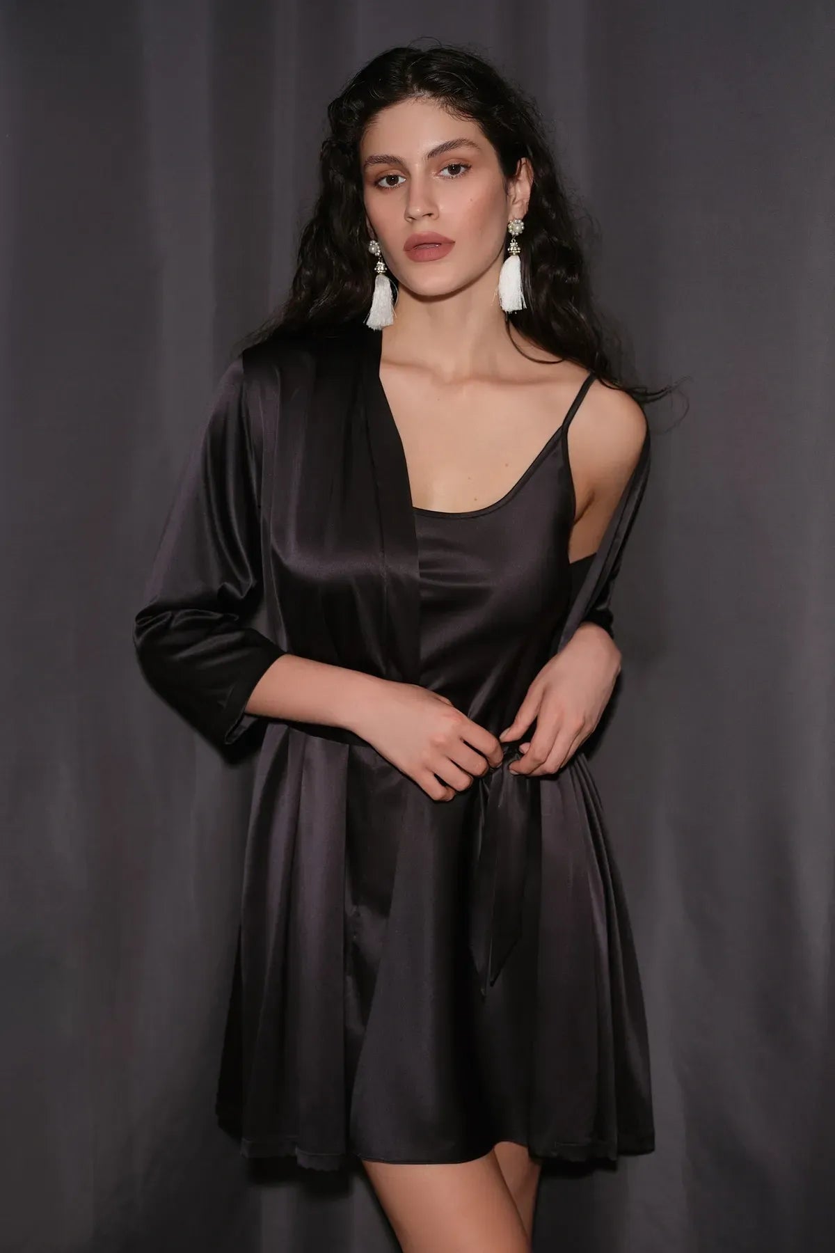 Халат із шовксатину S03200 black