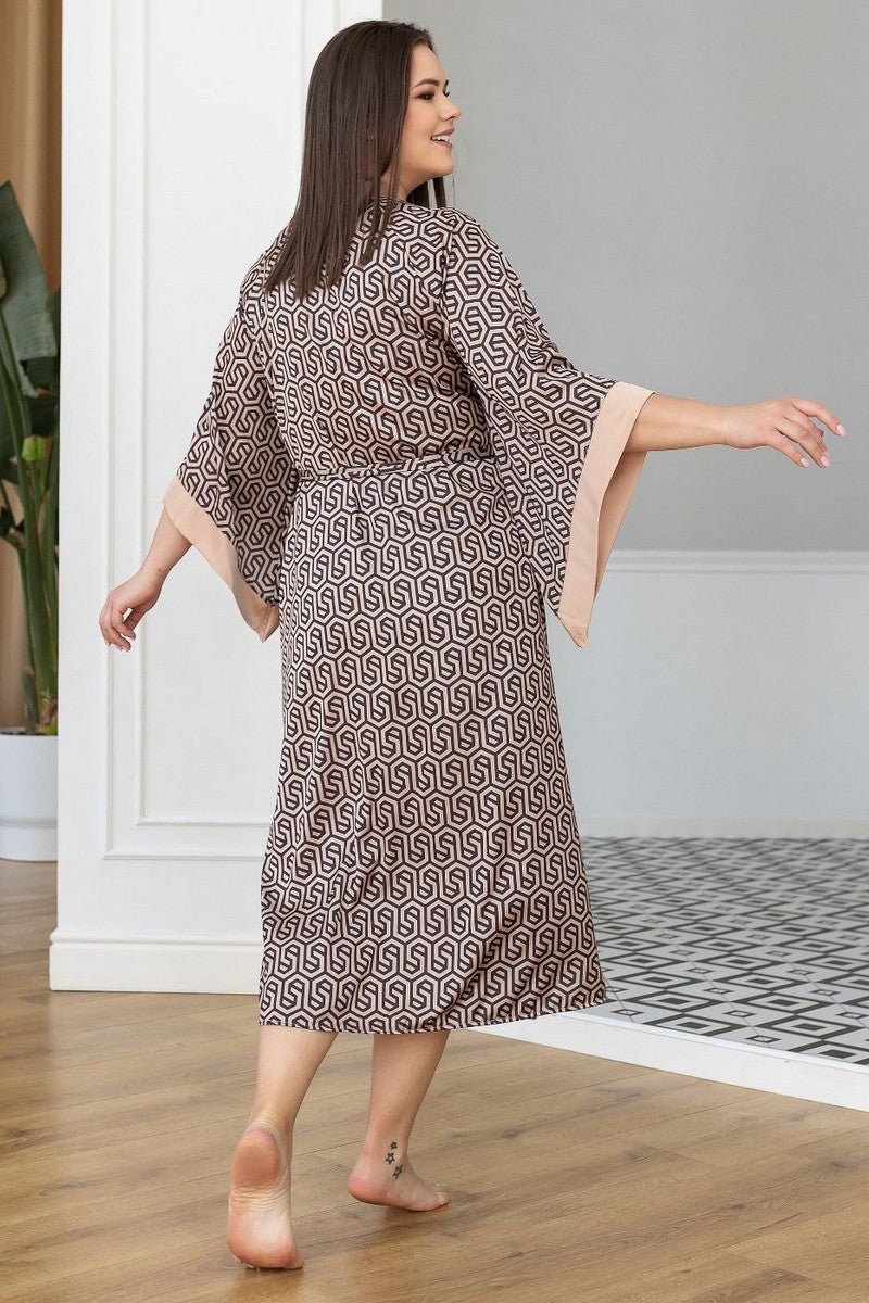 Шелковый халат-кимоно Хб199 beige/print