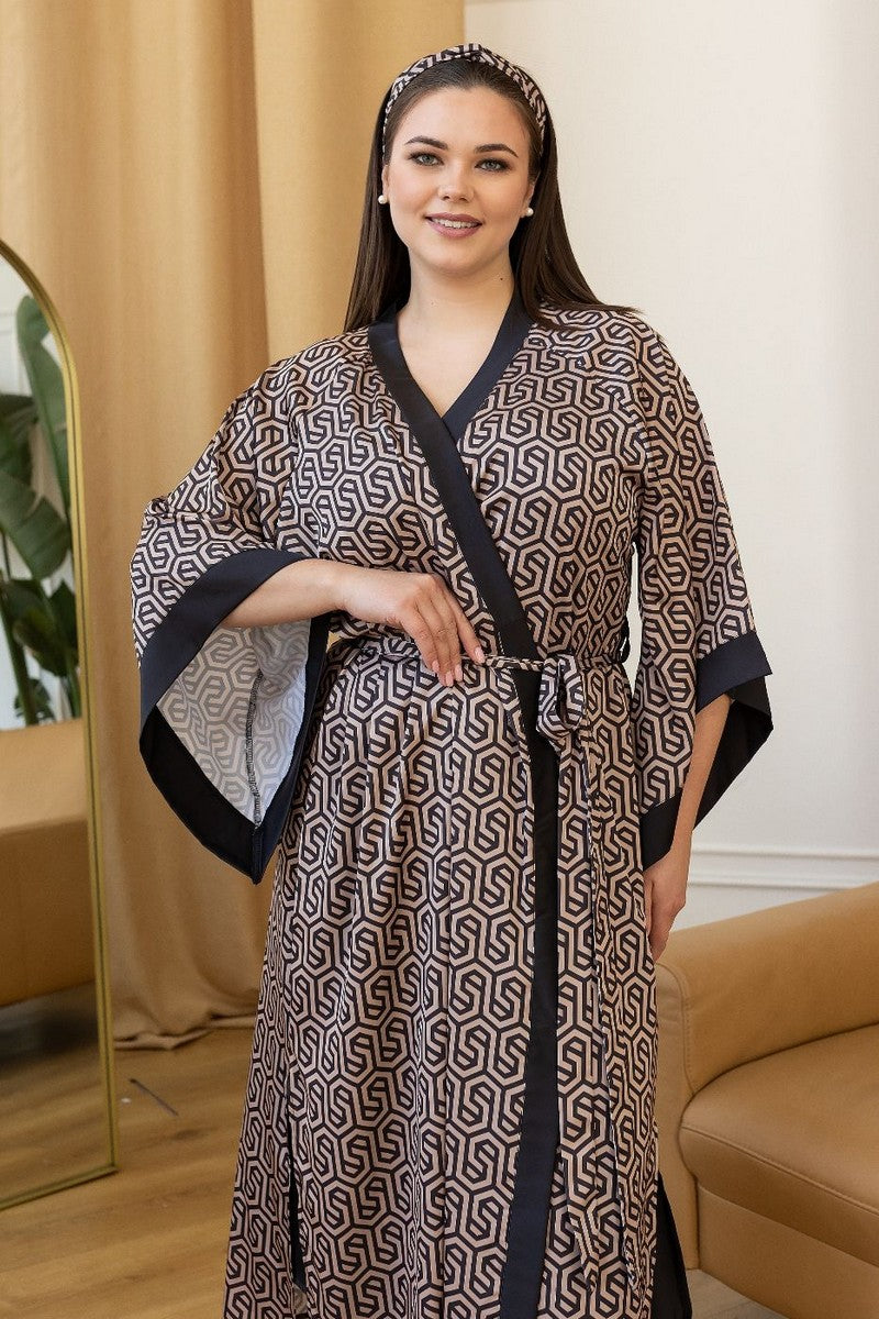 Шелковый халат-кимоно Хг199 gray/print