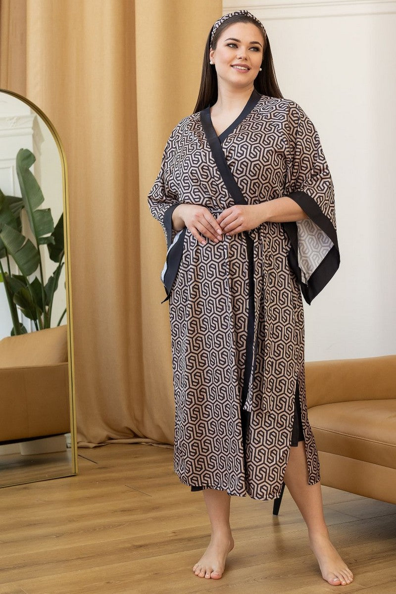 Шелковый халат-кимоно Хг199 gray/print