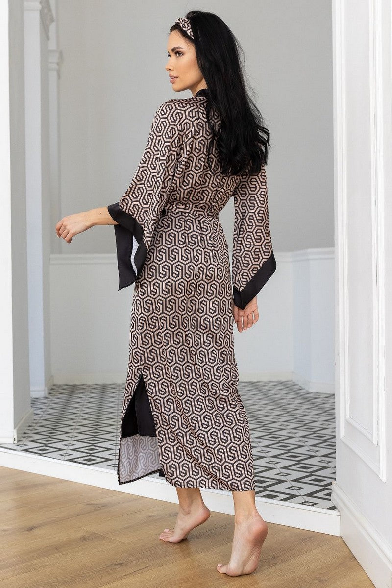 Шелковый халат-кимоно Хг199 gray/print