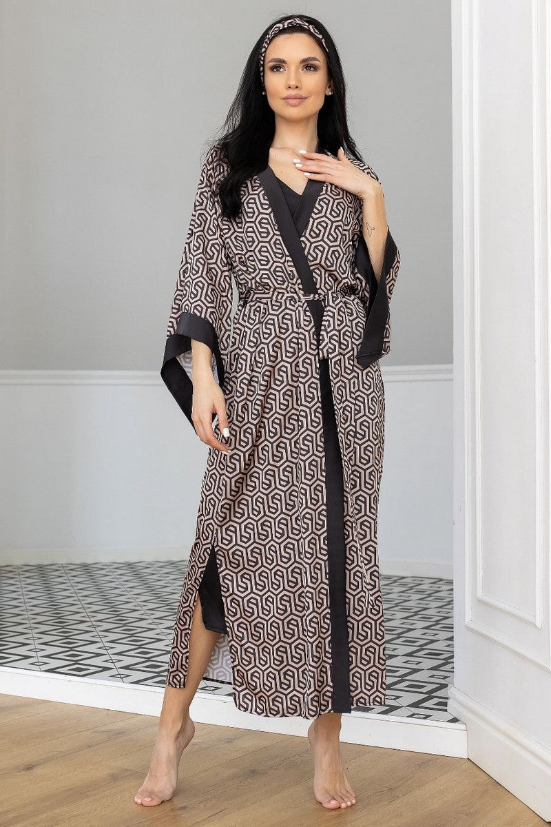 Шелковый халат-кимоно Хг199 gray/print