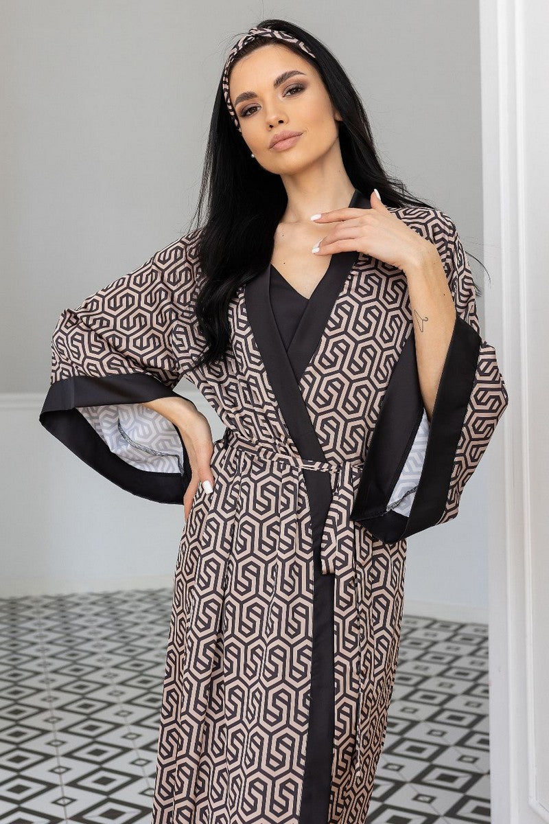 Шелковый халат-кимоно Хг199 gray/print