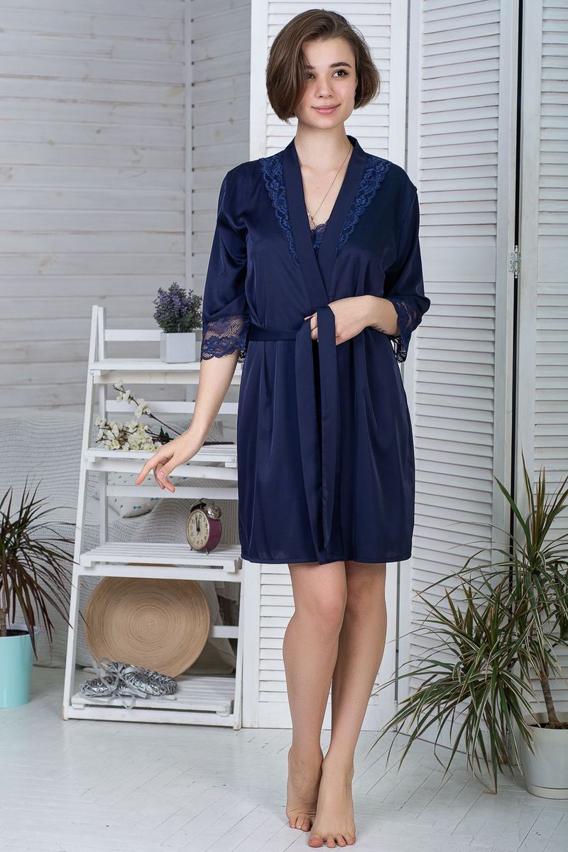 Халат с кружевом Х422 blue