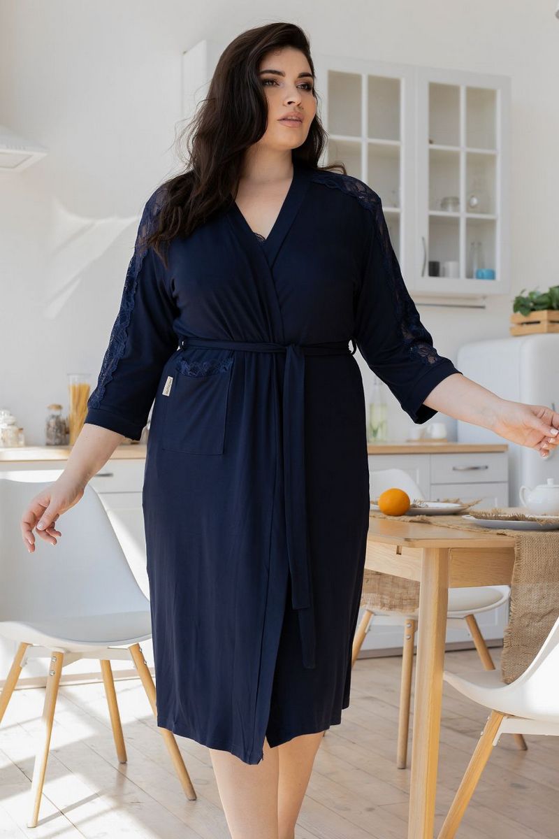 Халат из вискозы с кружевом Хс1212 blue