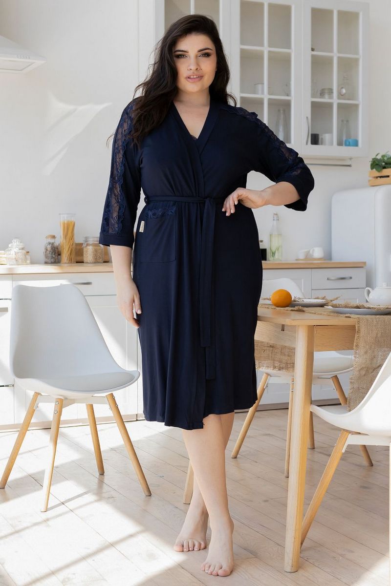 Халат из вискозы с кружевом Хс1212 blue