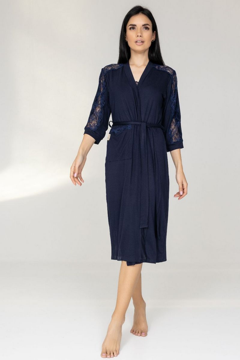 Халат из вискозы с кружевом Хс1212 blue