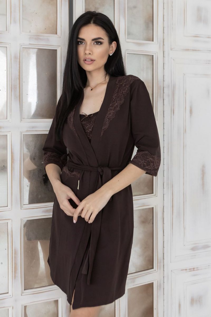 Хлопковый халат с кружевом Хш1002 chocolate