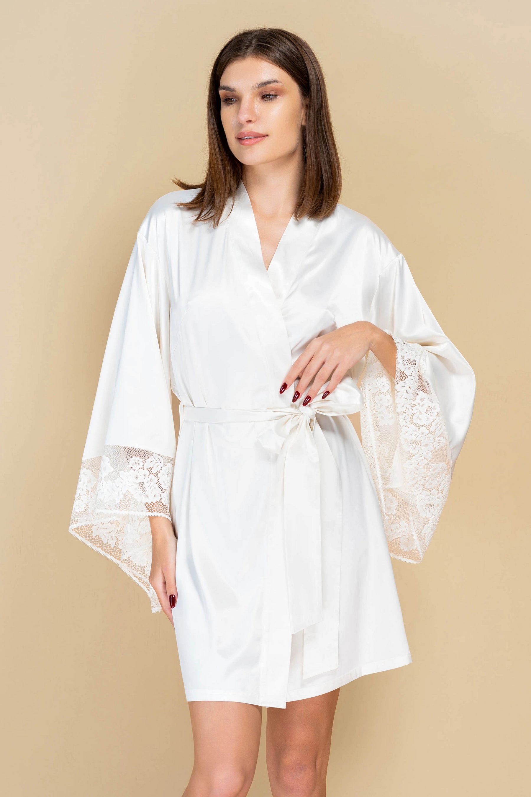 Сатиновый халат-кимоно 808-6748 03 champagne