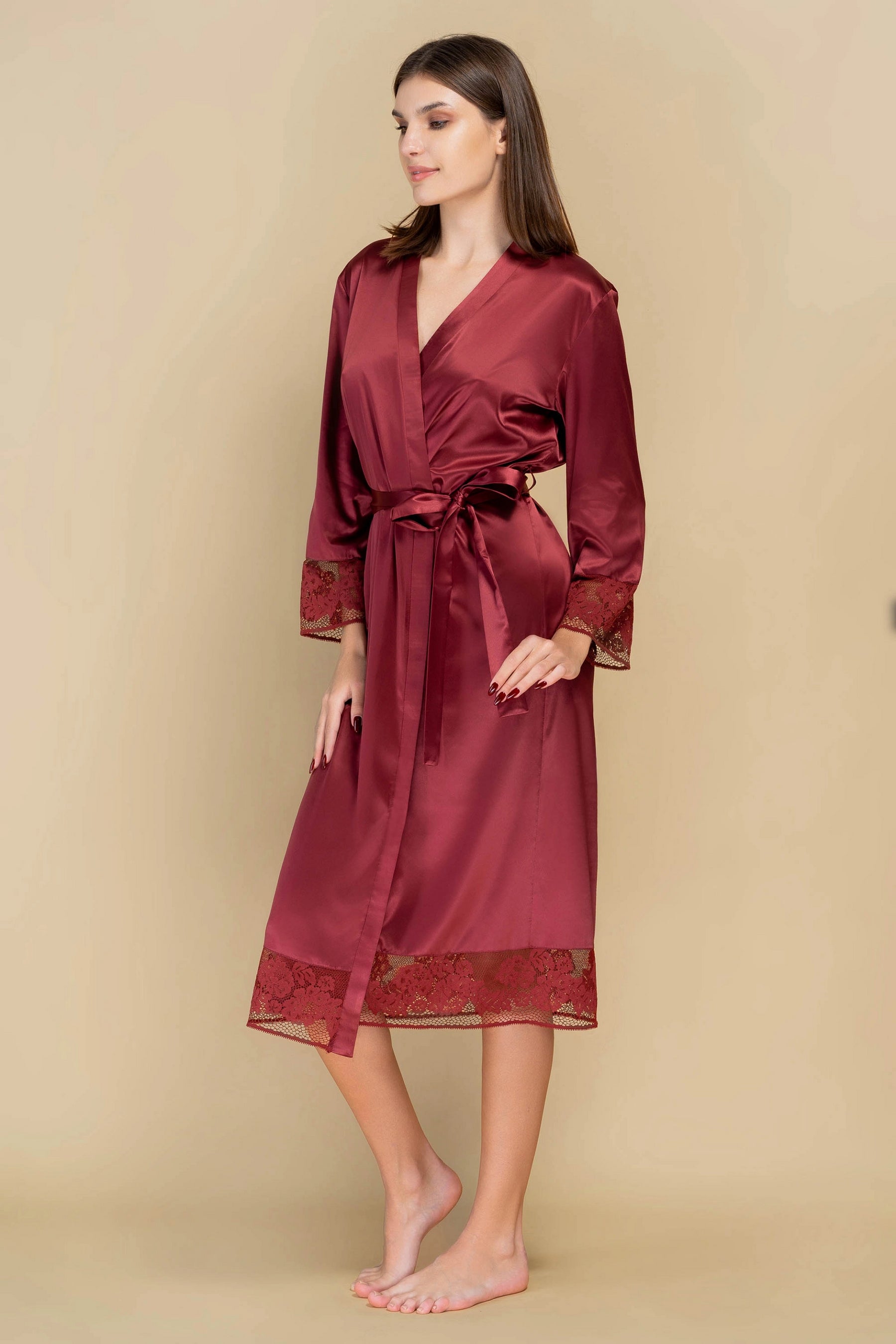 Сатиновый халат 808-6763 134 marsala