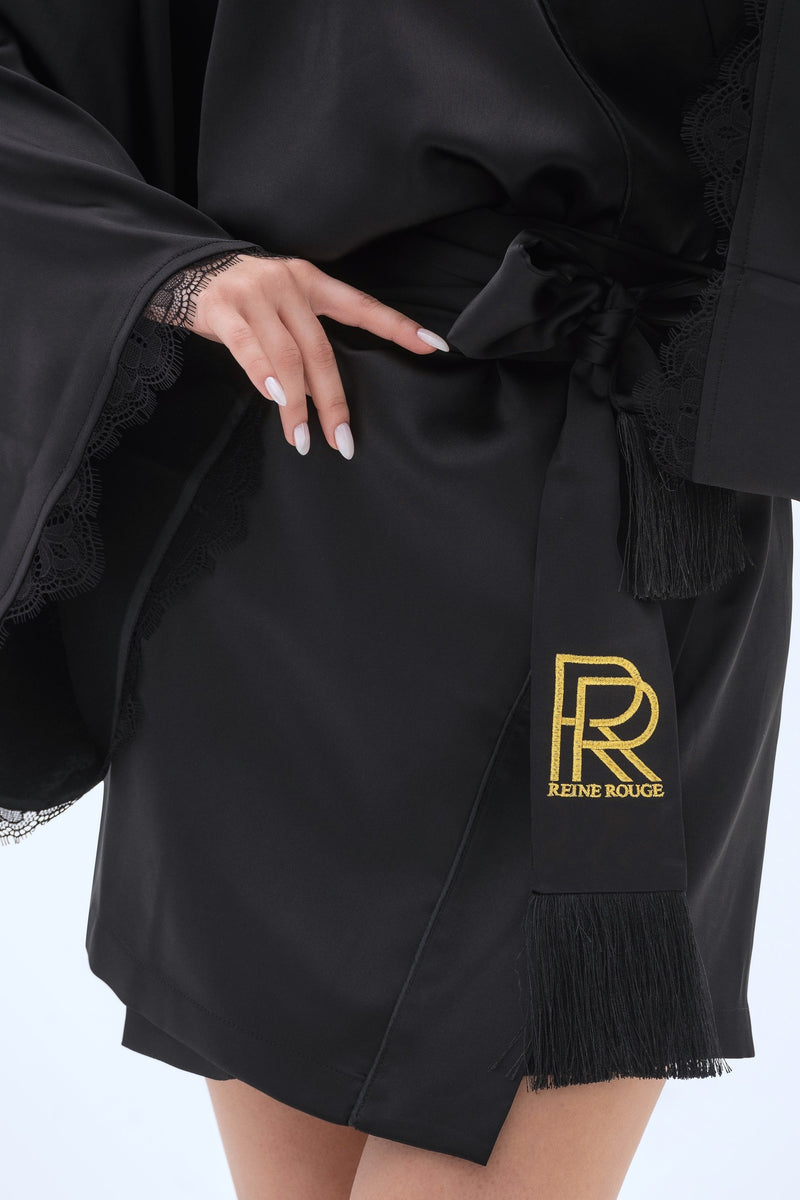 Халат-кимоно с вышивкой Simona P23019 black